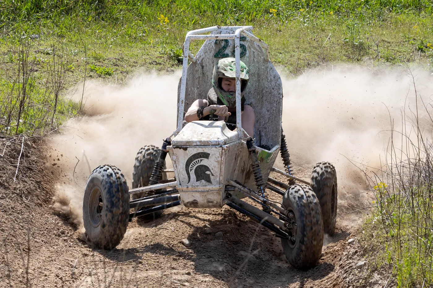 Driving the MSU Baja car through a dusty corner